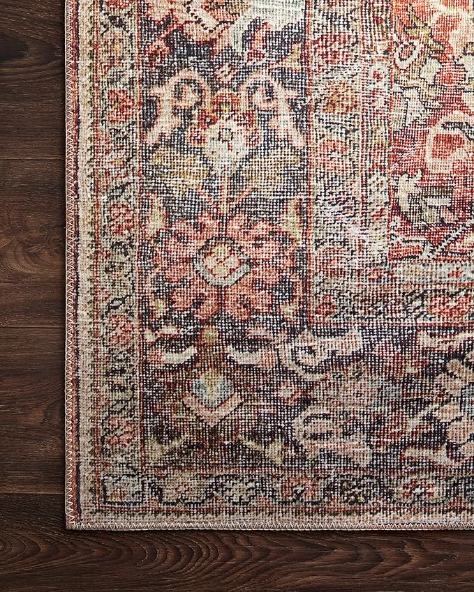 Loloi Layla Collection LAY-02 Spice/Marine 7'-6" x 9'-6" .13" Thick Area Rug, Soft, Durable, Vintage Inspired, Distressed, Low Pile, Non-Shedding, Easy Clean, Printed, Living Room Rug