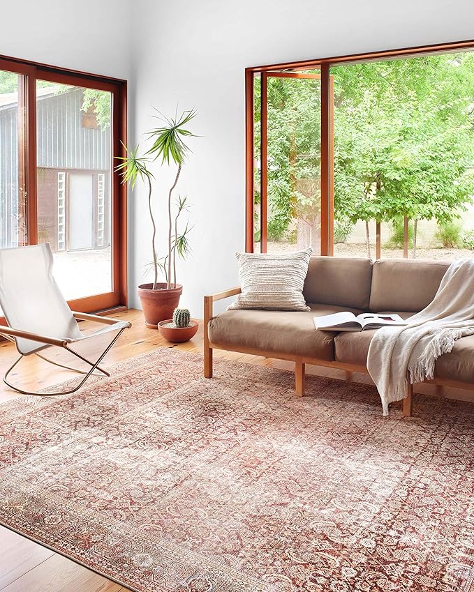 Loloi Layla Collection LAY-11 Cinnamon/Sage 2'-6" x 9'-6" .13" Thick Runner Rug, Soft, Durable, Vintage Inspired, Distressed, Low Pile, Non-Shedding, Easy Clean, Printed, Living Room Rug