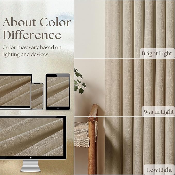 Grey Beige Linen Kitchen Curtains 45 Inches Long 2 Sets Basement Curtains for Small Window Pinch Pleated Back Tab Linen Blend Short Cafe Boho Semi Sheer Back Tab Drapes for Bay Windows Bedroom 40x45