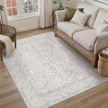 4x6 Grey Area Rug Non Slip Vintage Office Entryway Rug Distressed Machine Washable Kitchen Carpet Traditional Retro Floral Accent Throw Door Mat for Bedroom Bathroom Dining Living Room