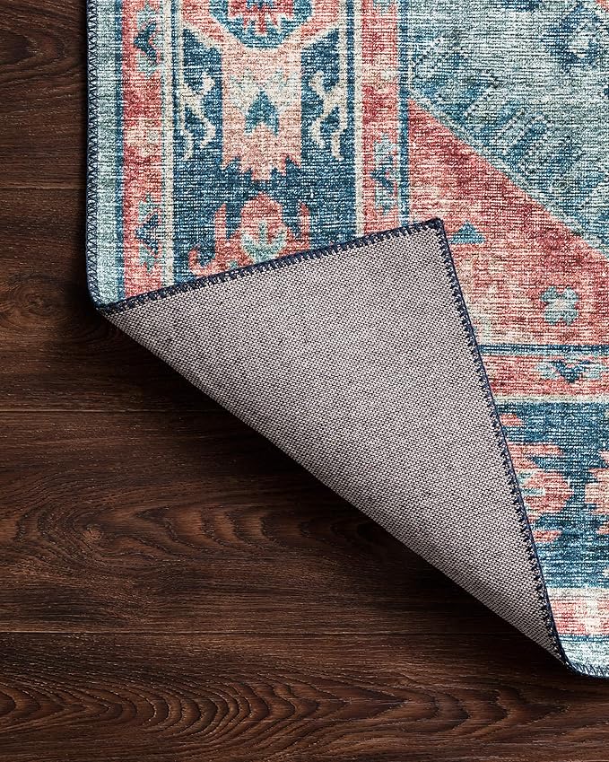 Loloi Skye Collection SKY-03 Turquoise/Terracotta 8'-0" x 8'-0" Round Area Rug