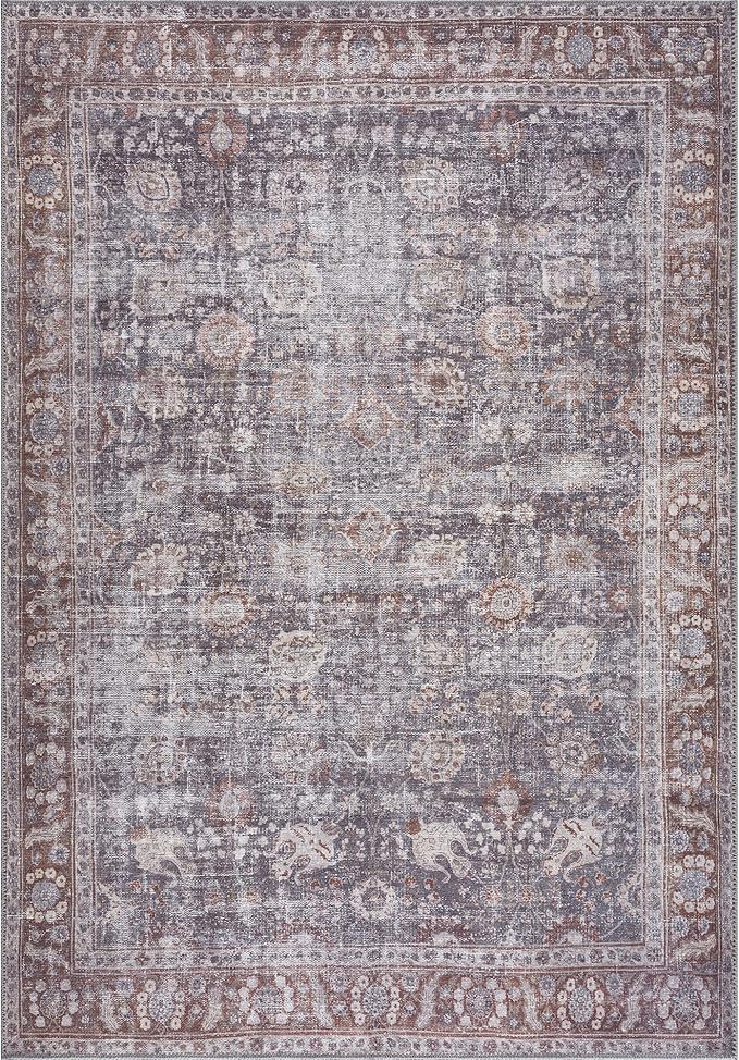 Bloom Rugs Washable 3' x 5' Rug - Brown/Dark Gray Traditional Area Rug for Living Room, Bedroom, Dining Room, and Kitchen - Exact Size: 3' x 5'