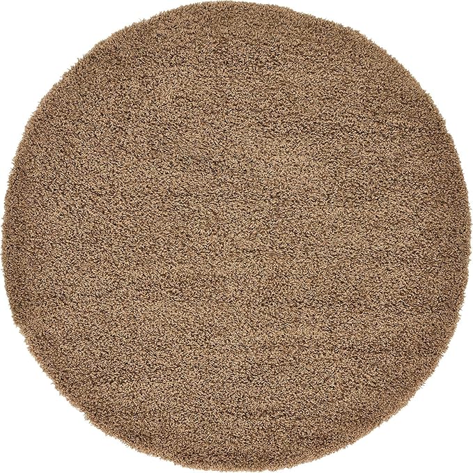 Unique Loom Solid Shag Collection Area Rug (6' 1" Round, Sandy Brown)