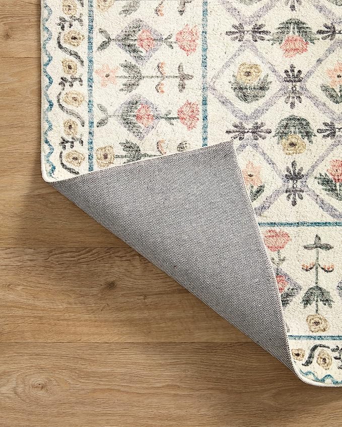 Loloi Rifle Paper Co. Eden Collection EDE-03 Lattice Ivory 2'-6" x 7'-6" Runner Rug feat. CloudPile™