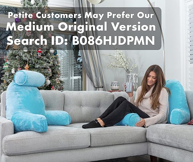 Husband Pillow XXL - Reading Pillow Bed Chair with Arms & Back Support - Carolina Blue - Back Pillow for Sitting Up - Bed Rest Arm Pillow - Comfy Reading Pillow for Adults