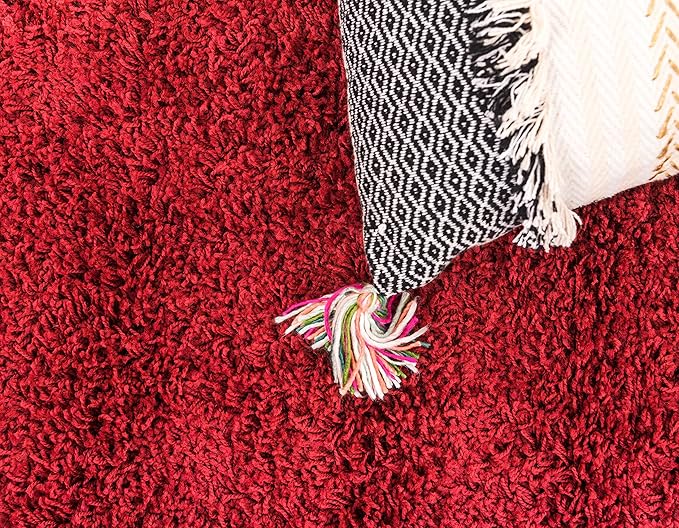 Unique Loom Solid Shag Collection Area Rug (2' 7" x 10' Runner, Cherry Red)