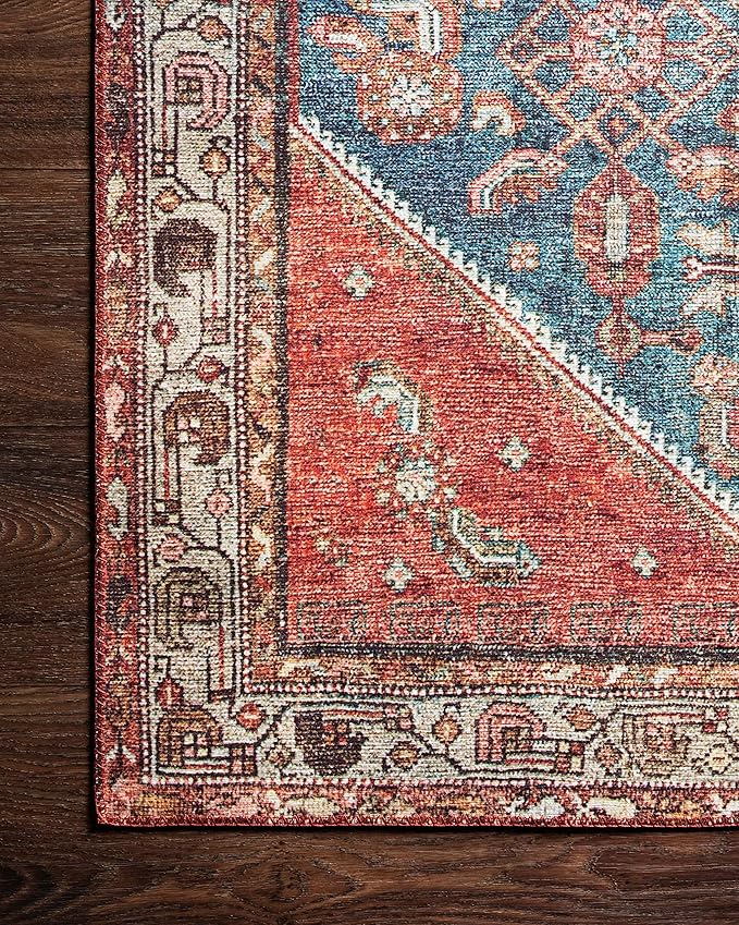 Loloi Layla Collection LAY-10 Marine/Clay 9'-0" x 12'-0" .13" Thick Area Rug, Soft, Durable, Vintage Inspired, Distressed, Low Pile, Non-Shedding, Easy Clean, Printed, Living Room Rug