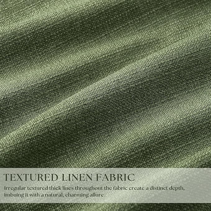 102 Inch Linen Pleated Black Out Curtains 2 Panels Set for Bedroom Living Room Darkening 100% Blackout Memory Trained Farmhouse Rustic Farmhouse Pinch Pleat Window Curtain Olive Green 102 Inch Length