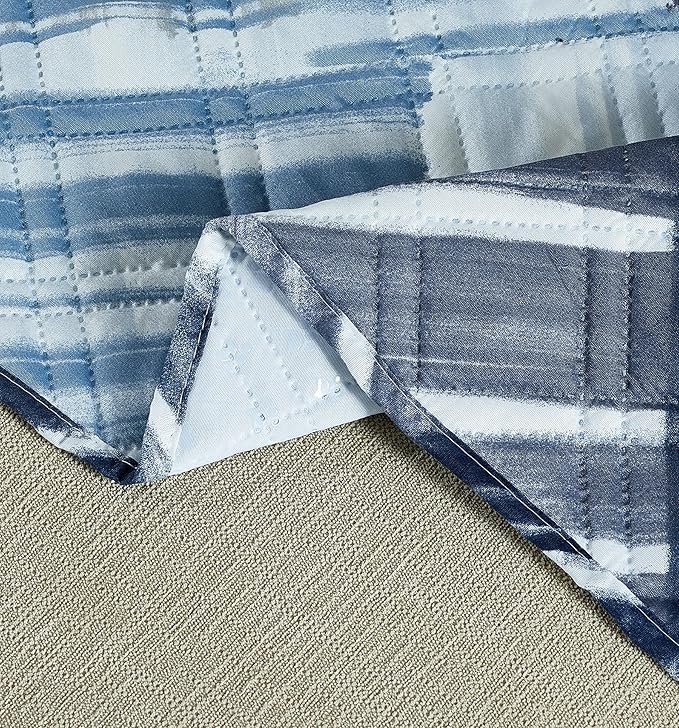 Brilliant Sunshine Blue Grey Stripes Patchwork Couch Armrest 5 Pockets Organizer, Slip Resistant Recliner Armchair Caddy, Washable Remote Controls Holder, Storage for Magazine, Tablet, iPad, Blue Grey
