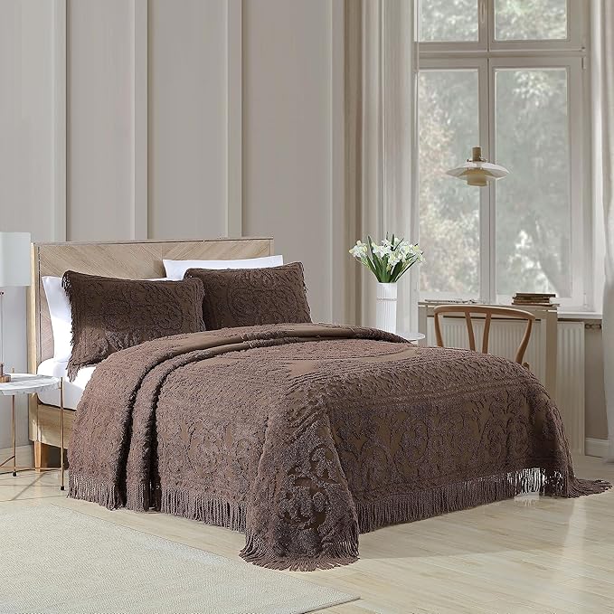 Beatrice Home Fashions Medallion Chenille Bedspread, King Sham, Chocolate