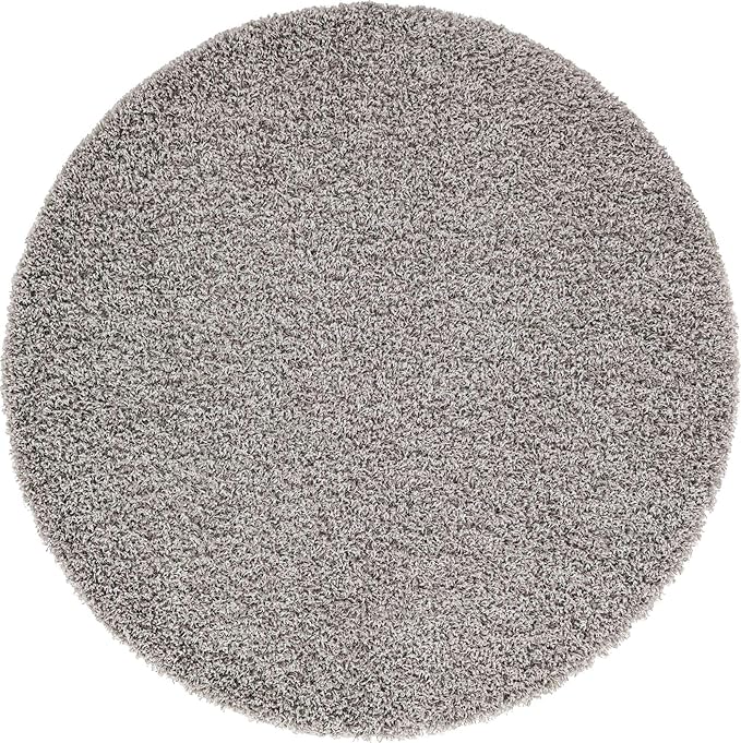 Unique Loom Solid Shag Collection Area Rug (5' 3" Round, Cloud Gray)