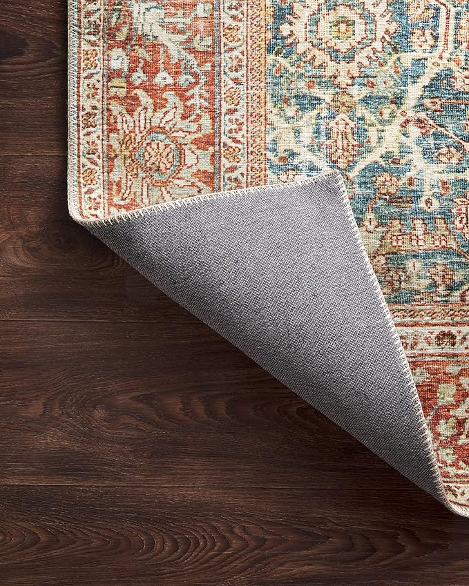 Loloi Layla Collection LAY-04 Ocean/Rust 2'-3" x 3'-9" .13" Thick Accent Rug, Soft, Durable, Vintage Inspired, Distressed, Low Pile, Non-Shedding, Easy Clean, Printed, Living Room Rug