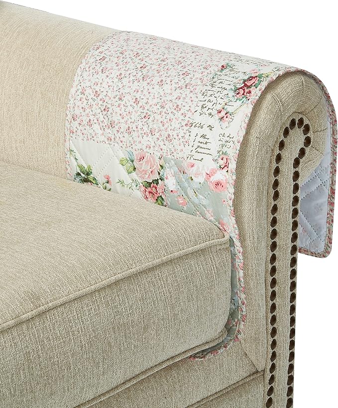 Brilliant Sunshine Rose and Sage Patchwork Sofa Armrest 5 Pockets Organizer, Slip Resistant Armchair Caddy, Washable Remote Controls Holder, Storage for Magazine, Tablet, Phone, iPad,35×13",Rose Sage