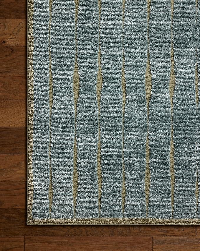 Loloi Chris Loves Julia Calvin Collection CLV-02 Ocean/Olive 5'-3" x 5'-3" Round Area Rug Checkered Neutral Soft Living Room Bedroom Carpet
