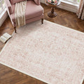 Pink Area Rug 4x5 Office Entryway Rug Machine Washable Kitchen Vintage Distressed Non Slip Carpet Indoor Retro Floral Accent Throw Door Mat for Bathroom Bedroom Dining Living Room