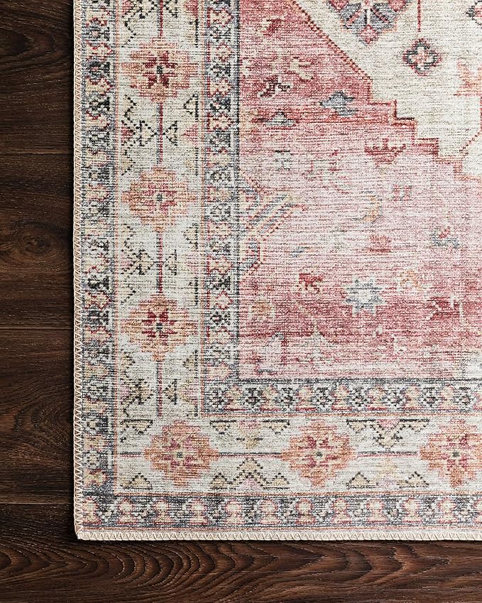 Loloi Skye Collection SKY-02 Ivory/Berry 7' x 9' Oval Area Rug
