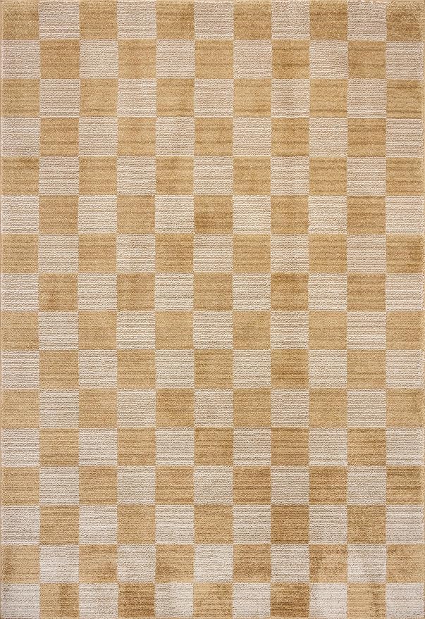 Loloi Chris Loves Julia Calvin Collection CLV-01 Apricot/Ivory 2'-7" x 10'-0" Runner Rug Checkered Neutral Soft Living Room Bedroom Carpet