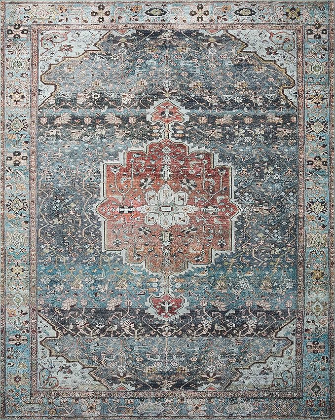 Loloi Margot Collection MAT-05 Ocean/Brick 2'-6" x 7'-6" Runner Rug feat. CloudPile, No-Shed Easy Clean Large Patterned Area Rug for Living Room, Bedroom, Dining Area