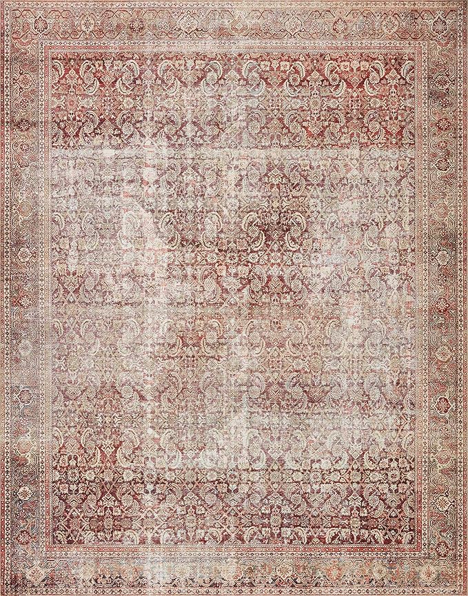 Loloi Layla Collection LAY-11 Cinnamon/Sage 2'-0" x 5'-0" .13" Thick Accent Rug, Soft, Durable, Vintage Inspired, Distressed, Low Pile, Non-Shedding, Easy Clean, Printed, Living Room Rug