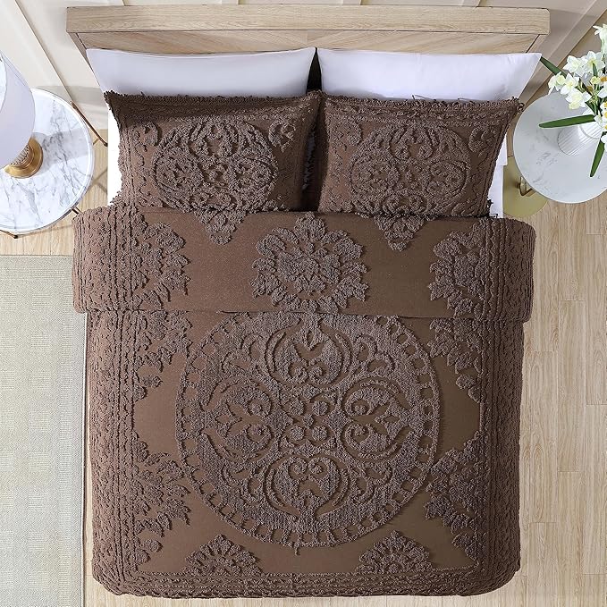 Beatrice Home Fashions Medallion Chenille Bedspread, King Sham, Chocolate